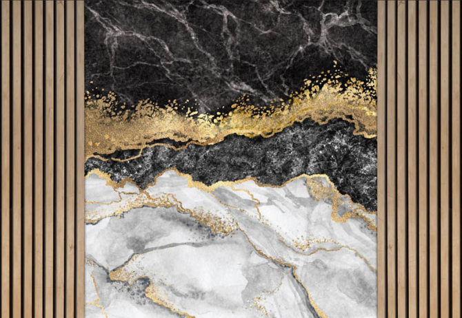 Фотошпалери мармур з дерев'яними панелями