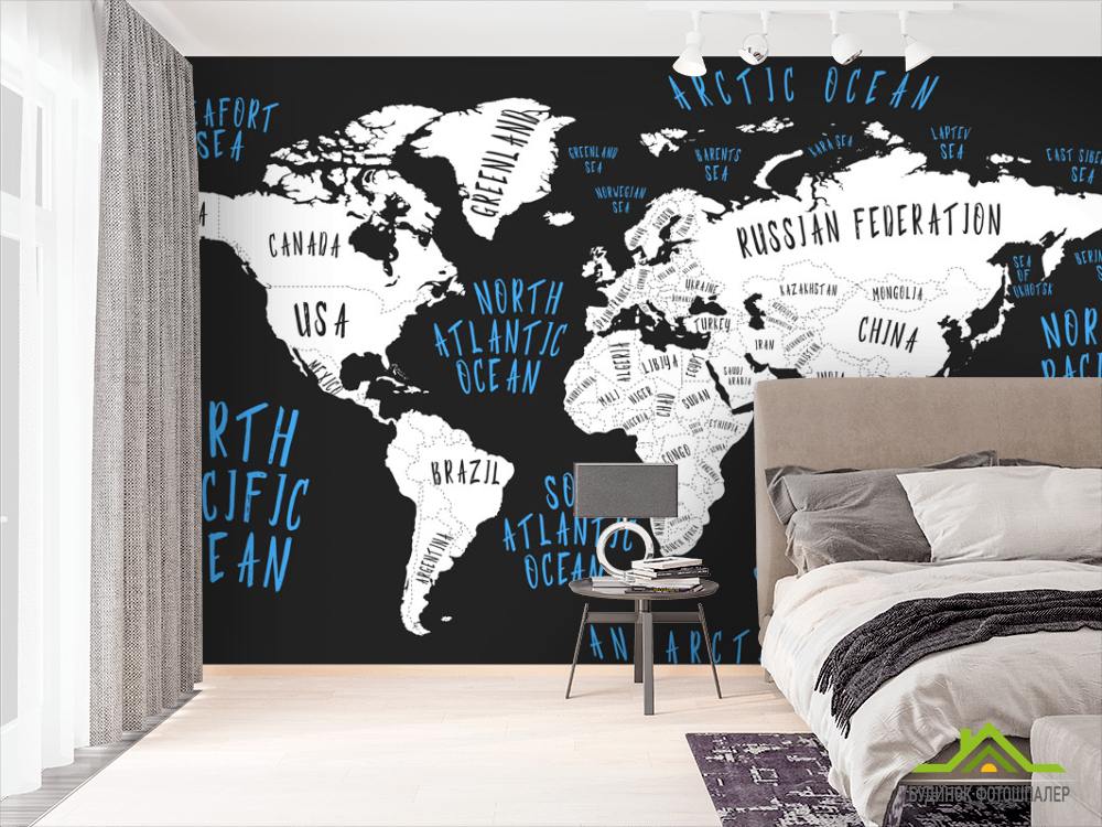 Фотообои Карта на черном фоне
