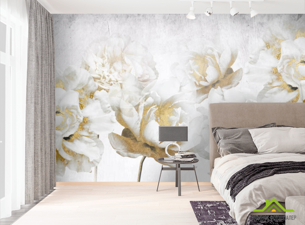 выбрать Фотошпалери білі квіти з золотом Фотошпалери Квіти на стіну