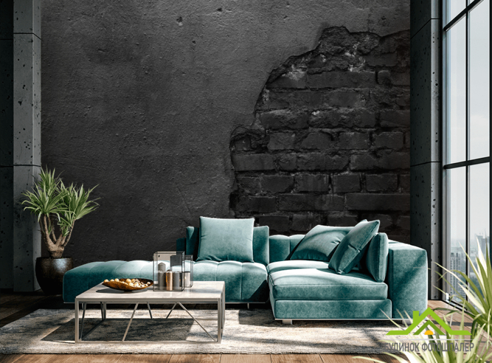 выбрать Фотообои Чёрная кирпичная стена со штукатуркой Обои под кирпич на стену