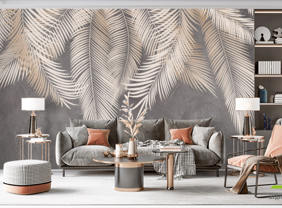 выбрать Фотообои серые листья на стену Фотообои Дизайнерские листья на стену