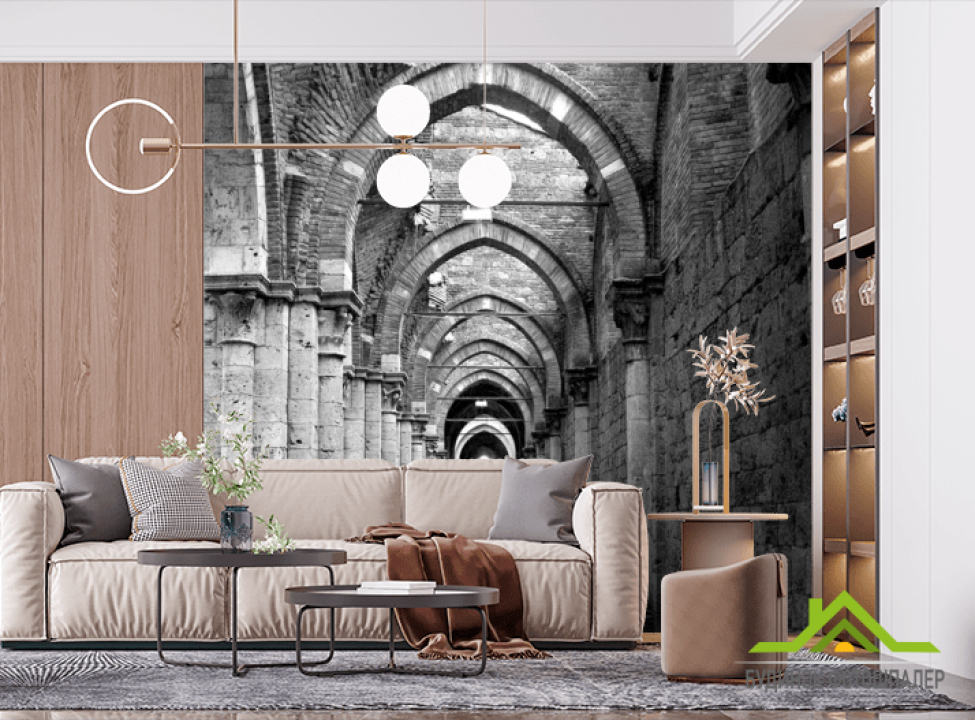 выбрать Фотообои Старинный коридор с арками Фотообои Расширяющие пространство на стену