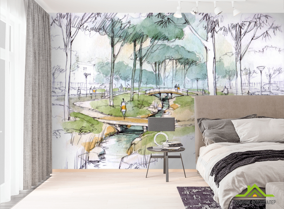 выбрать Фотошпалери Акварельний парк Фотошпалери Ілюстрації на стіну