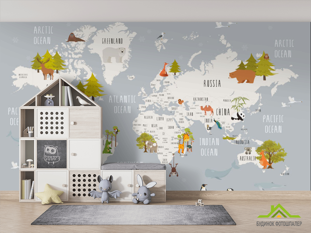 Фотошпалери сіра карта дитяча Англійська мова