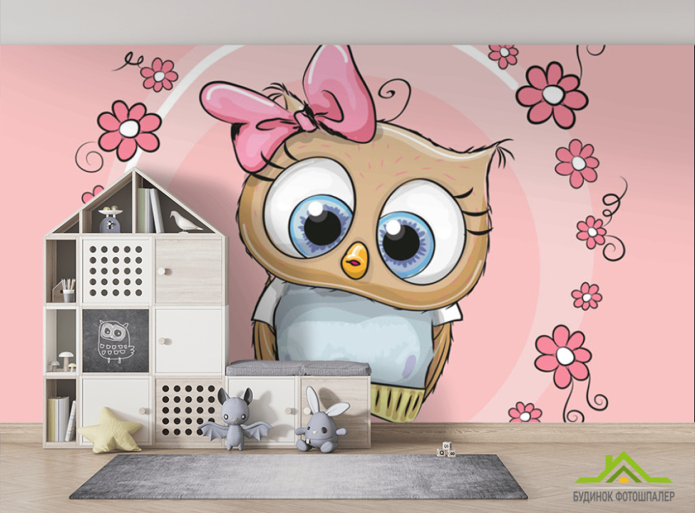 выбрать Фотообои Совушка на розовом фоне Фотообои в детскую на стену