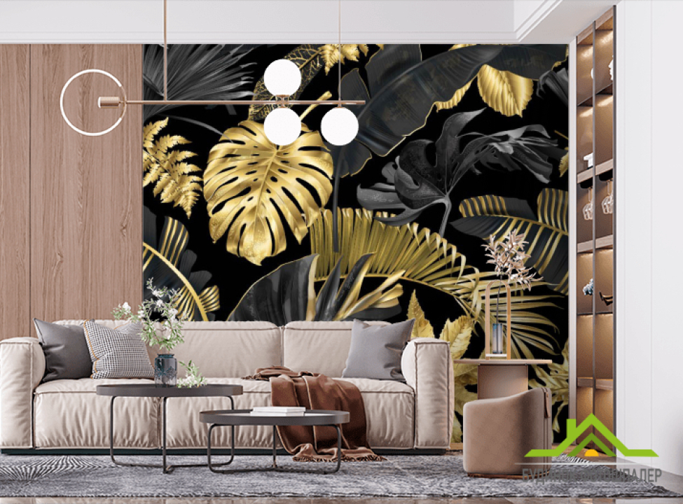 выбрать Фотошпалери Тропічні золоті листя Фотошпалери тропічні листя на стіну
