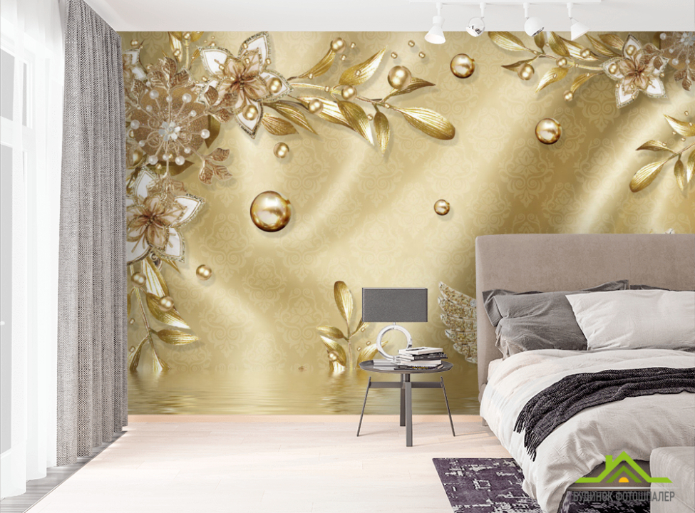 выбрать Фотошпалери Золоті листя Фотошпалери квіти 3d на стіну