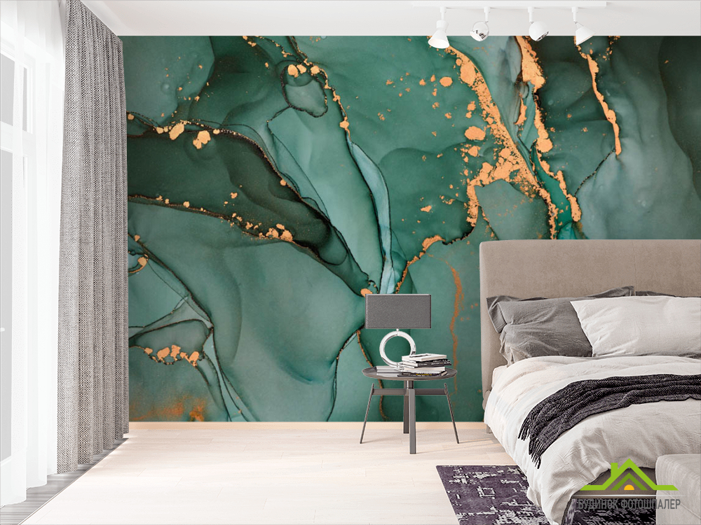 Фотошпалери Бірюзовий флюїд з золотом