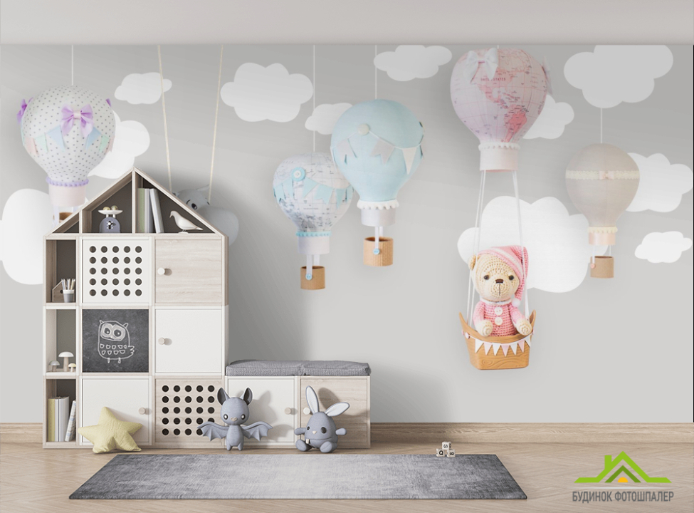 выбрать Фотошпалери повітряні кулі з тваринами Фотошпалери Little kids на стіну