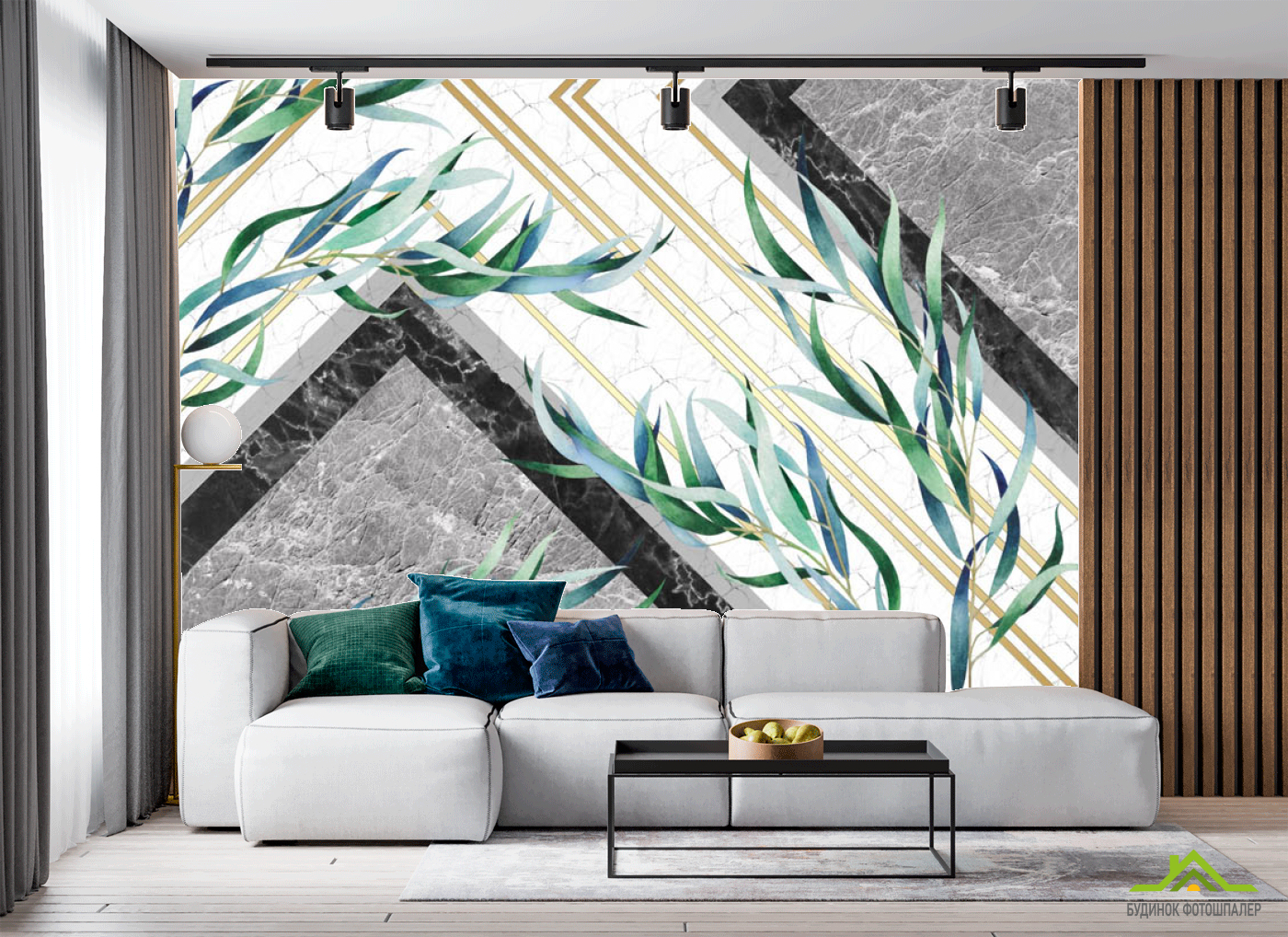Фотообои Мраморный фон с листьями