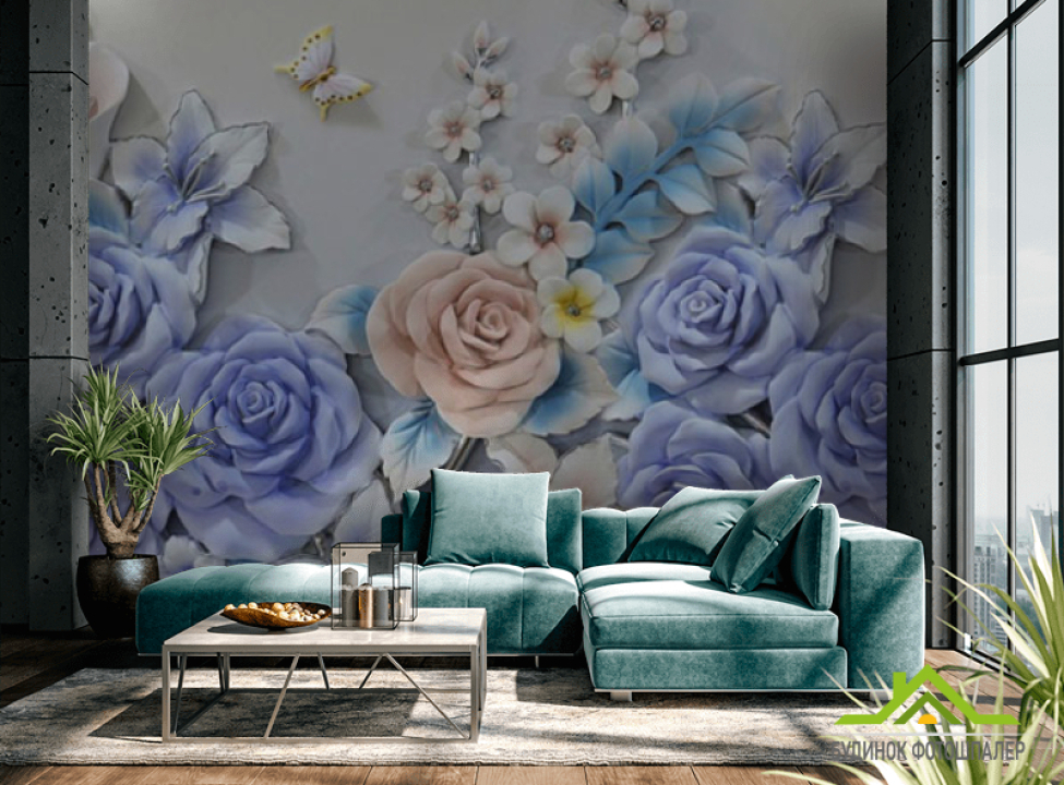 выбрать Фотошпалери Троянд і метелики Фотошпалери 3Д барельєф на стіну