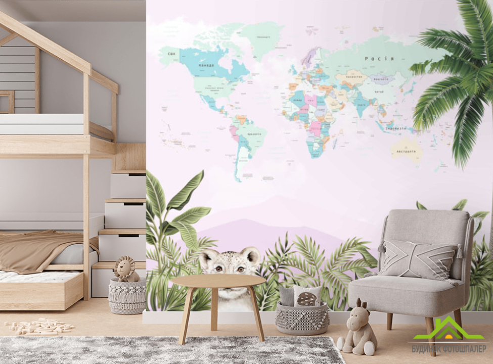 выбрать Фотошпалери Карта з тваринами Фотошпалери Little kids на стіну