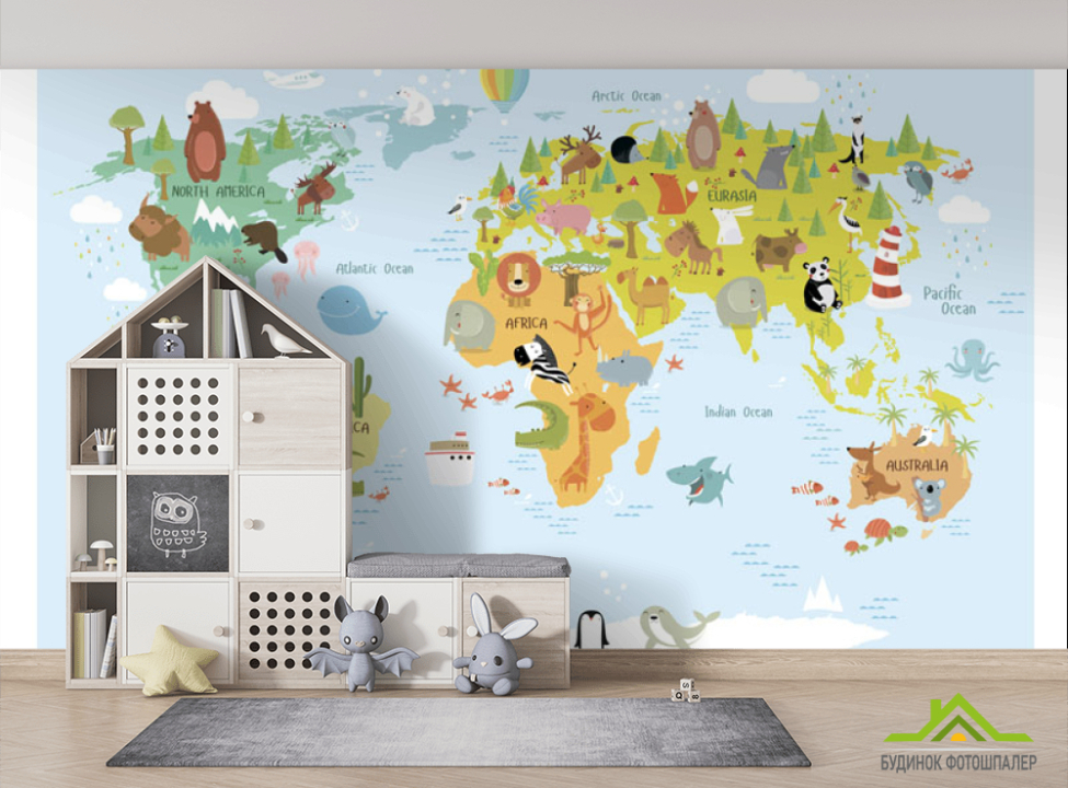 выбрать Фотошпалери Дитяча карта Фотошпалери Розвиваючі карти на стіну