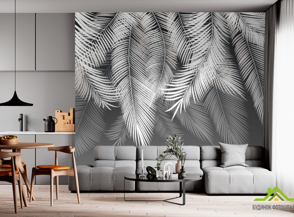 выбрать Фотообои белые листья пальмы Фотообои Дизайнерские листья на стену