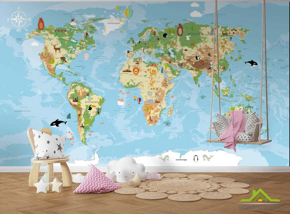 выбрать Фотообои Карта в детскую Фотообои Развивающие карты на стену