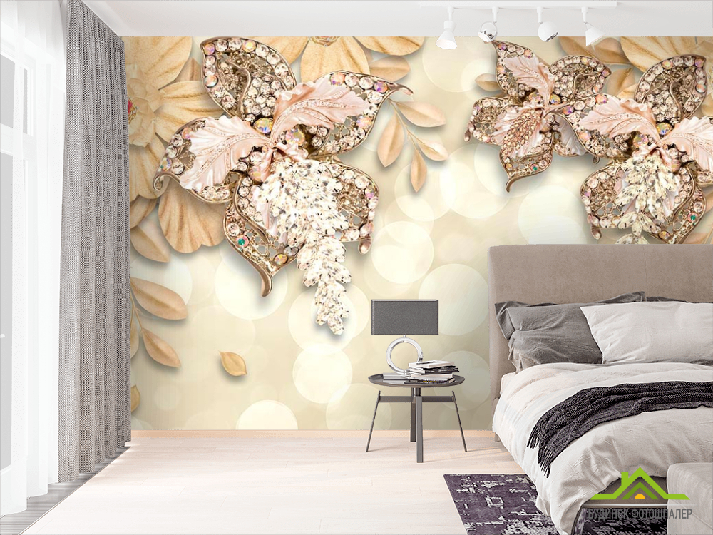 Фотошпалери 3d квіти і брошки