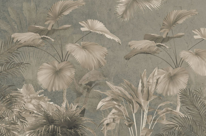 Фотообои Тропические листья в коричневом цвете