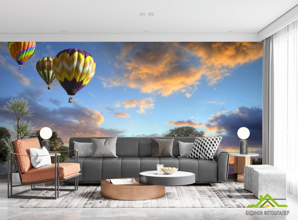 выбрать Фотошпалери три повітряні кулі над полем Фотошпалери Природа на стіну