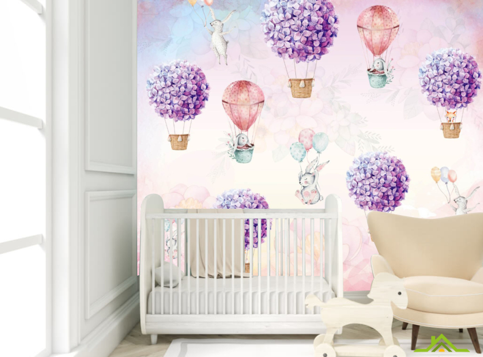 выбрать Фотообои Воздушные шары с кроликами Фотообои в детскую на стену