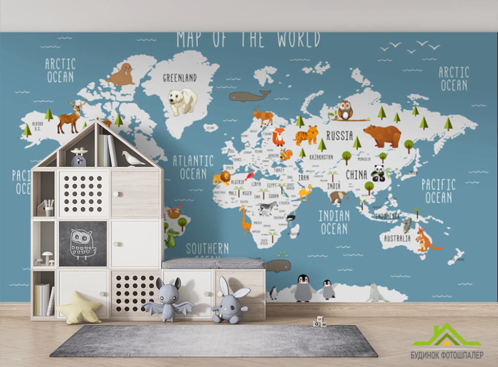 выбрать Фотошпалери Дитяча карта світу Фотошпалери Розвиваючі карти на стіну