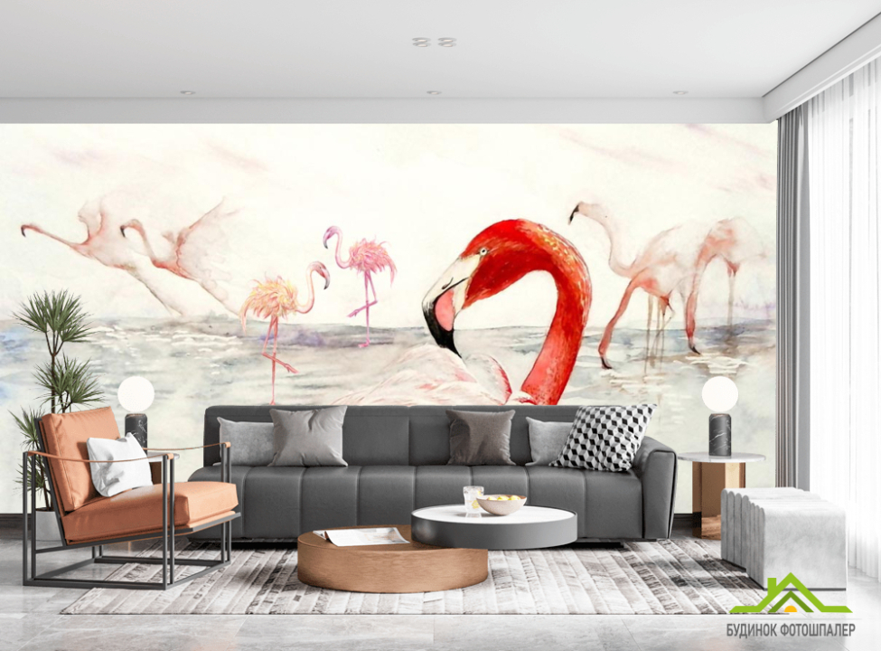 выбрать Фотошпалери Зграї рожевих фламінго Фотошпалери Тварини на стіну