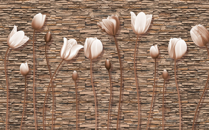 Фотообои Тюльпаны на каменном фоне