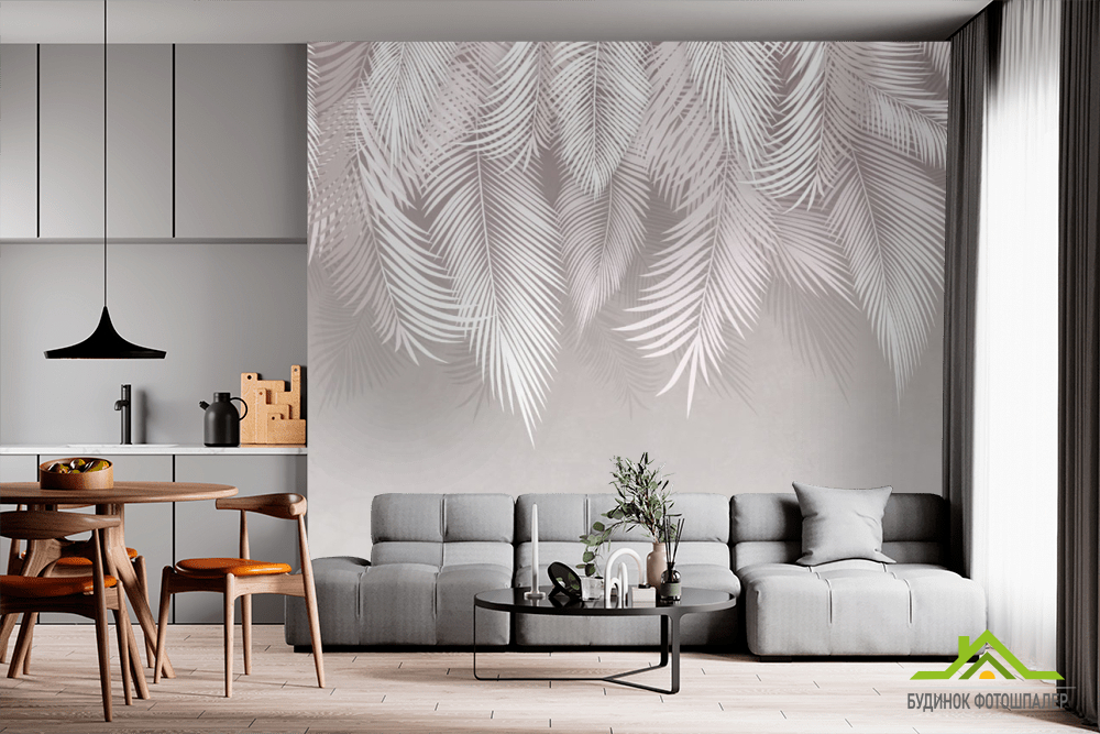 Фотошпалери сірі листя на стіну