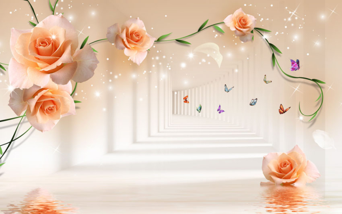 Фотообои Тонель с оранжевыми цветами