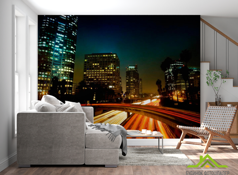 выбрать Фотообои Ночь, яркая дорога Фотообои Современный город на стену