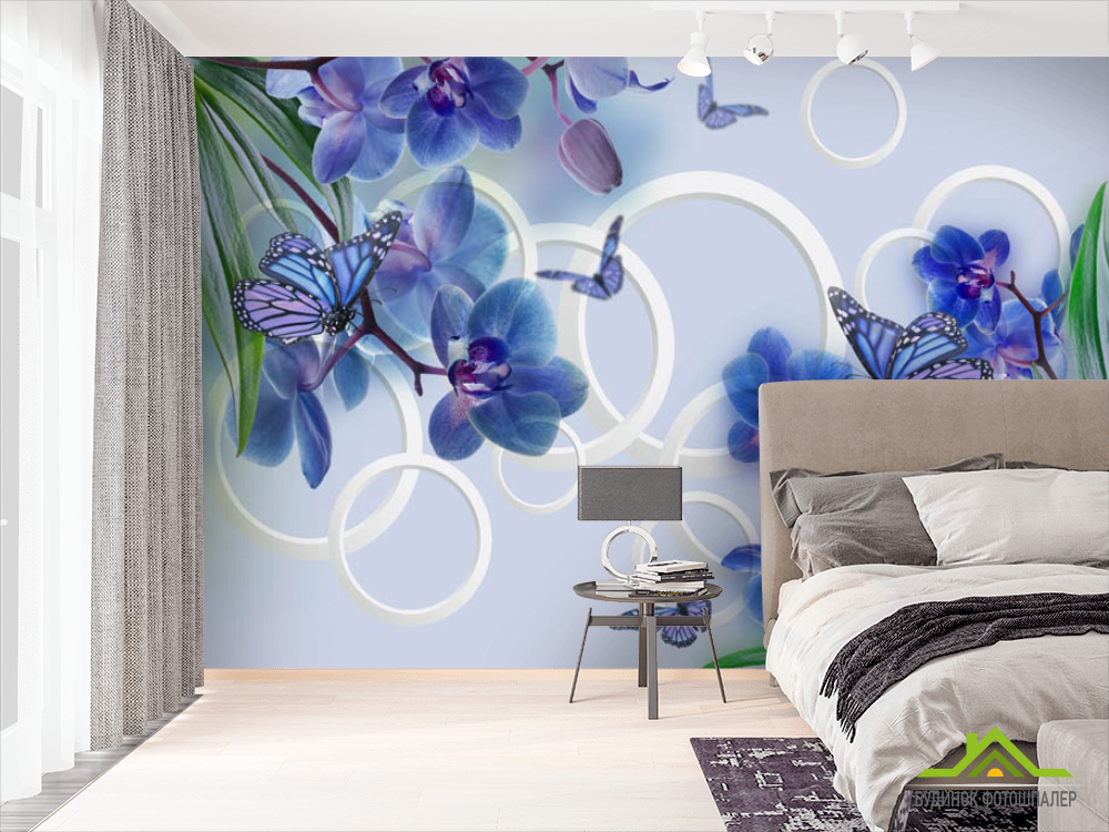 Фотошпалери сині орхідеї і метелики