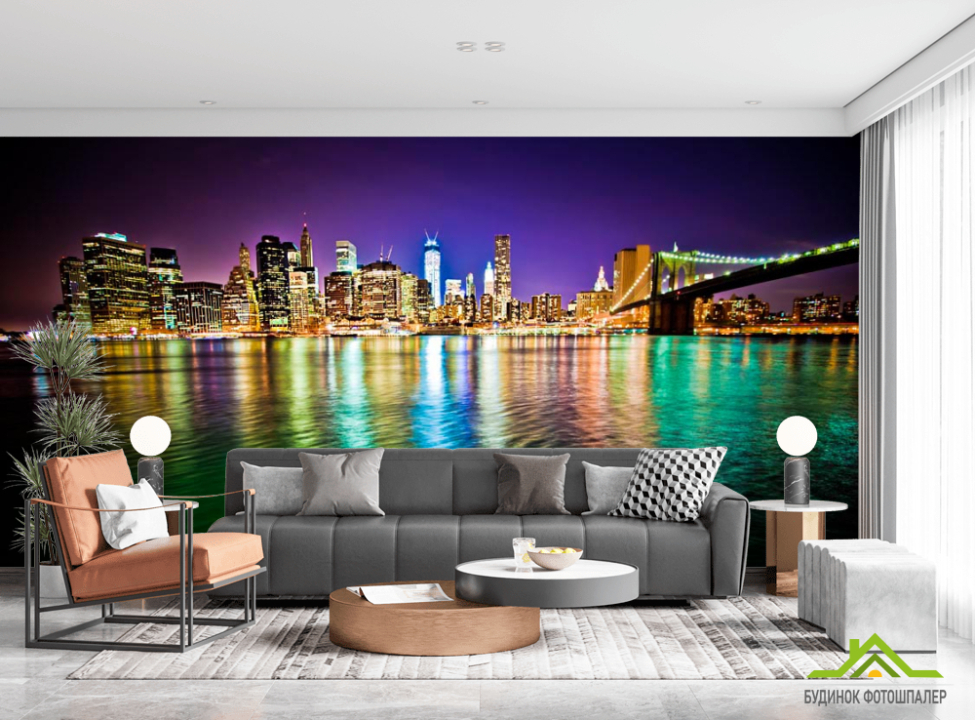выбрать Фотошпалери Яркая ночная набережная Фотошпалери Мости на стіну