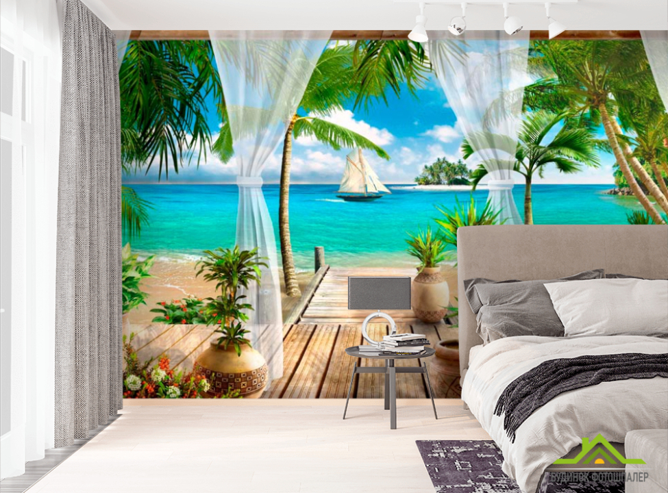 выбрать Фотообои Море, лодка, берег, терраса Фотообои Фрески на стену