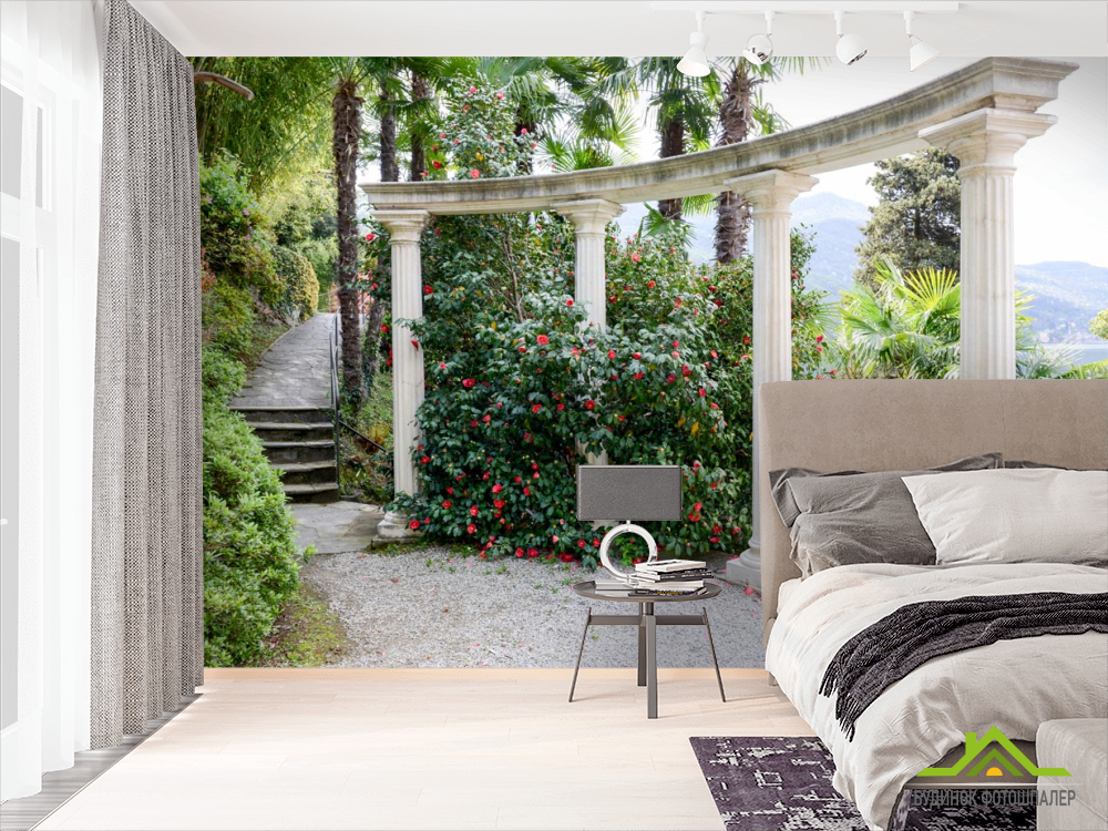 Фотошпалери білі колони в кольорах над морем