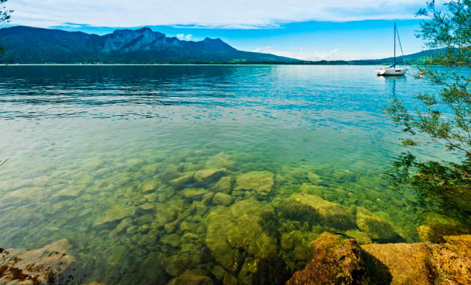 Фотошпалери Лочка, вода, гори