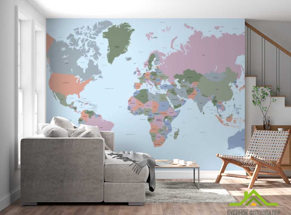 выбрать Фотообои Векторная голубая карта Фотообои карта Мира на стену
