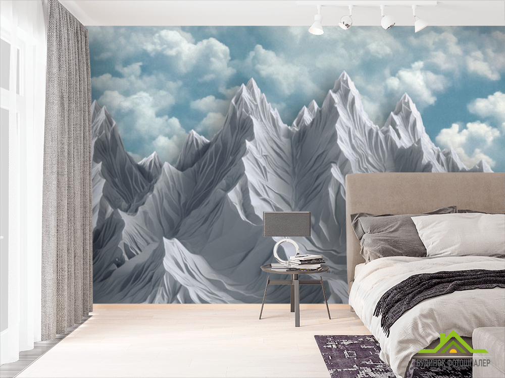 Фотошпалери 3Д гори блакитні з небом