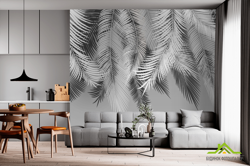Фотообои серые листья на стену