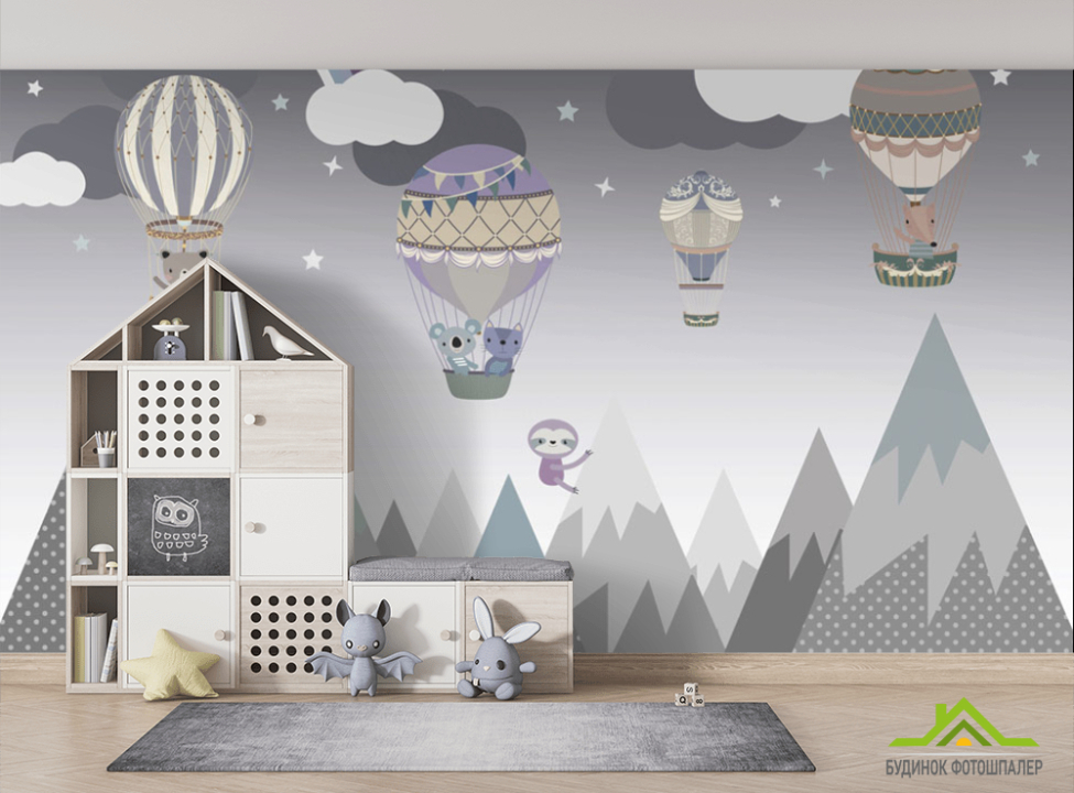 выбрать Фотошпалери Повітряні кульки сірі Фотошпалери Little kids на стіну
