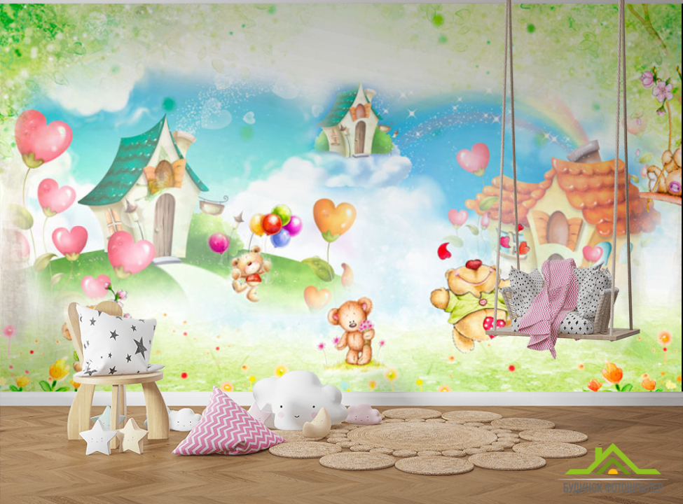 выбрать Фотообои Акварельне домики и мишки Фотообои в детскую на стену