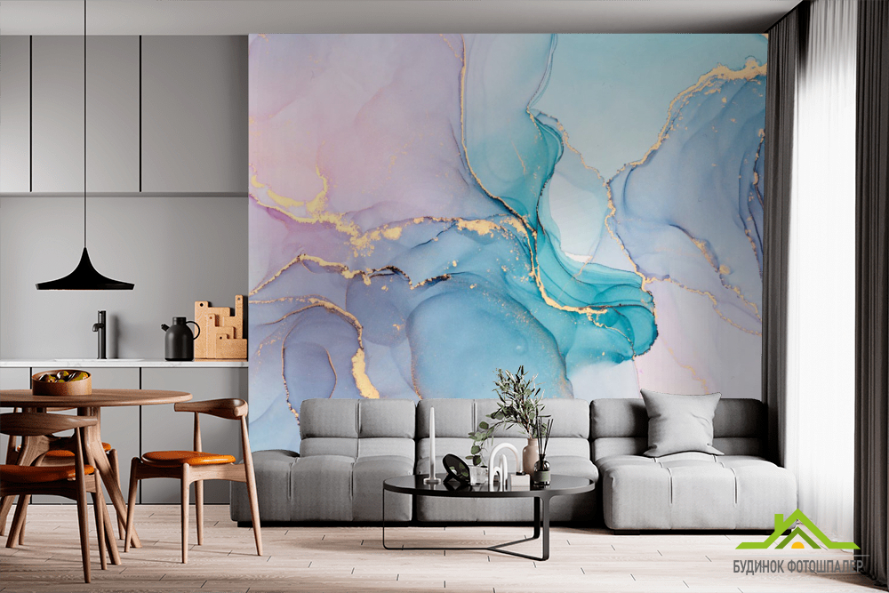 Фотообои цветной флюид с золотом