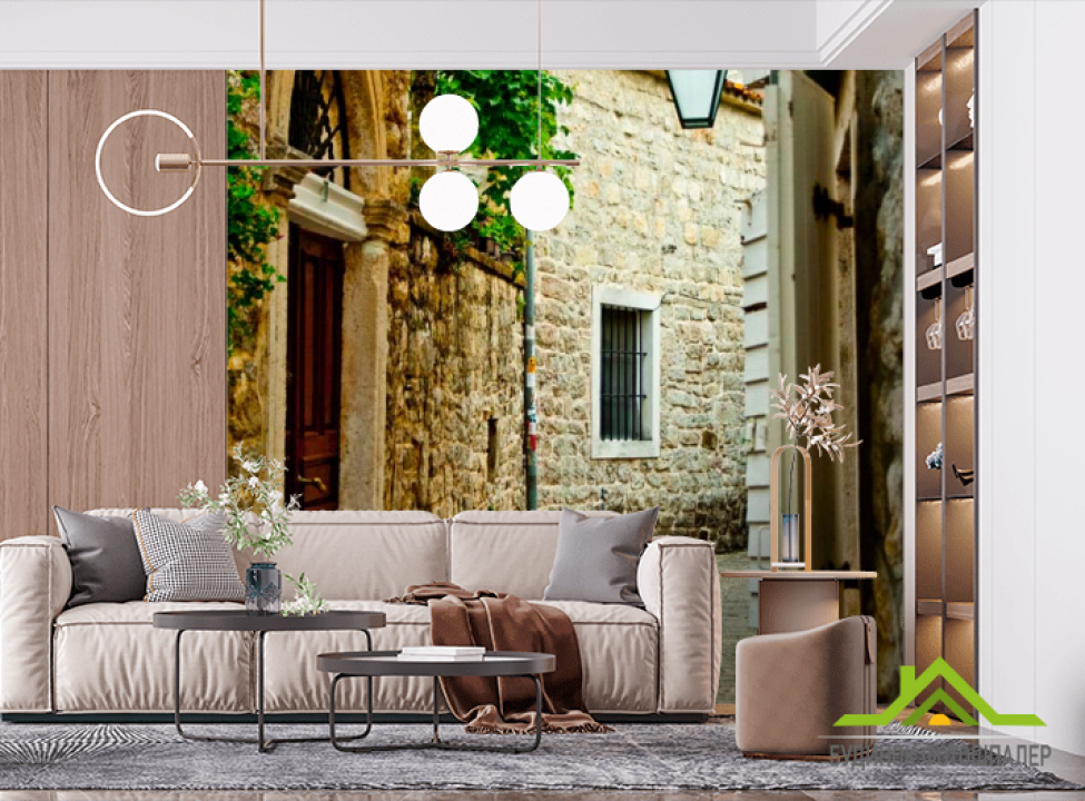 выбрать Фотошпалери Вузька вуличка з ліхтарем Фотошпалери Вулиці на стіну