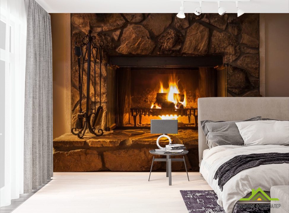 выбрать Фотообои камин выложенный камнями Фотообои лофт на стену
