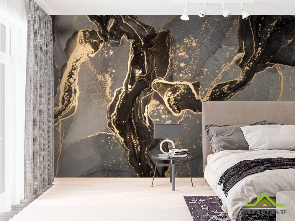 Фотошпалери Темний fluid art з золотом