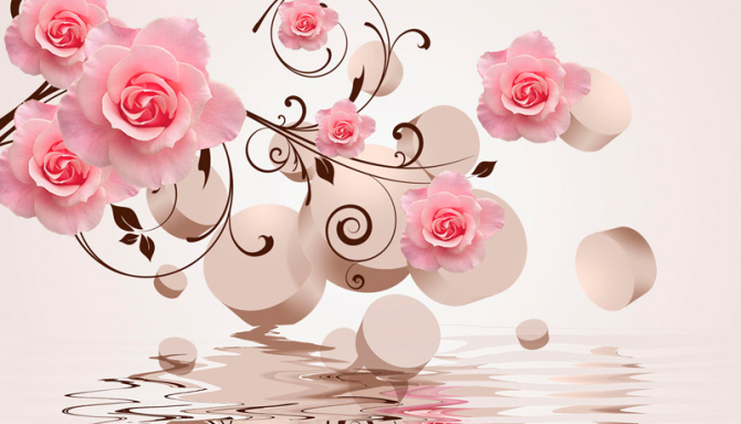 Фотошпалери 3D фігури з трояндами