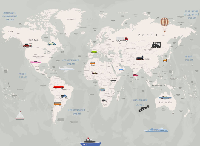 Фотообои Карта в бирюзовом оттенке для комнаты мальчика