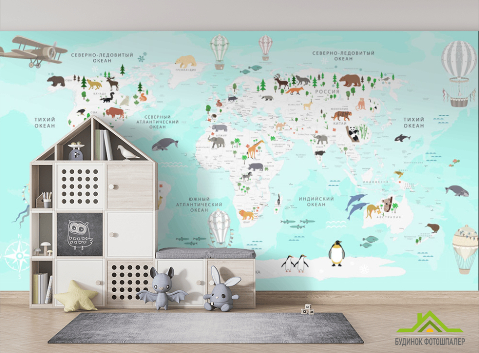 выбрать Шпалери в дитячу Карта Фотошпалери Розвиваючі карти на стіну