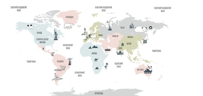 Фотошпалери мінімалістична карта в дитячу українською