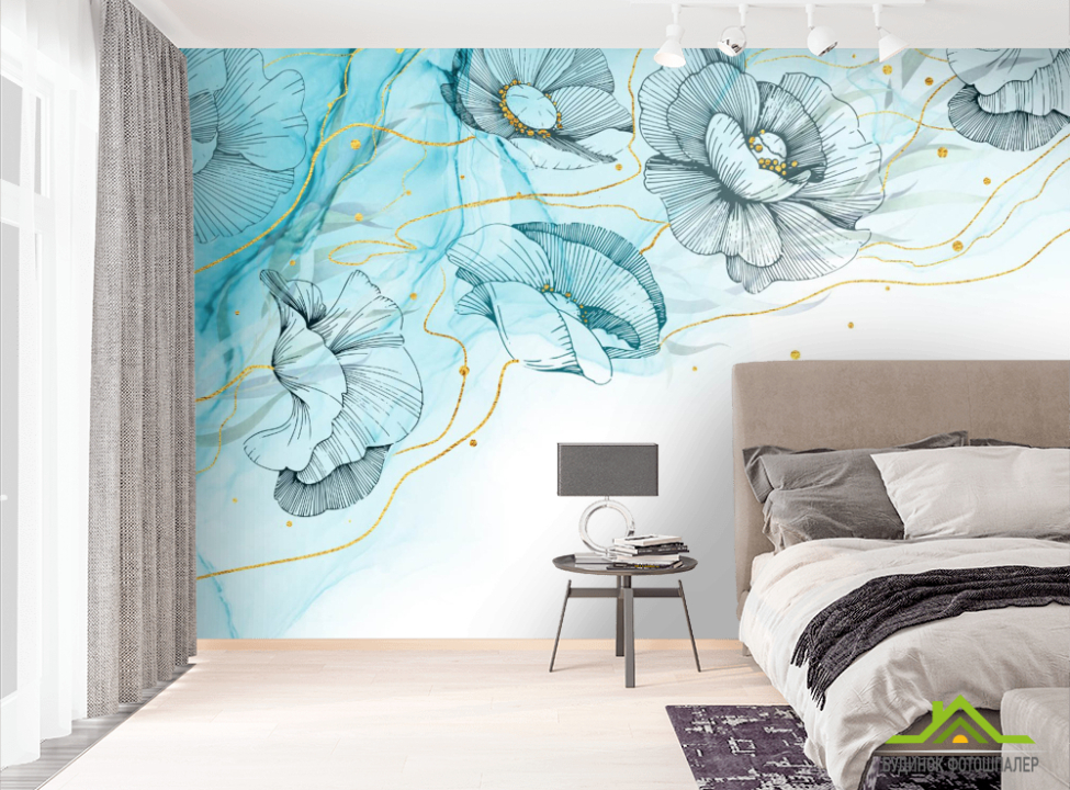 выбрать Фотообои Векторные дизайнерские цветы с золотом Фотообои Цветы на стену