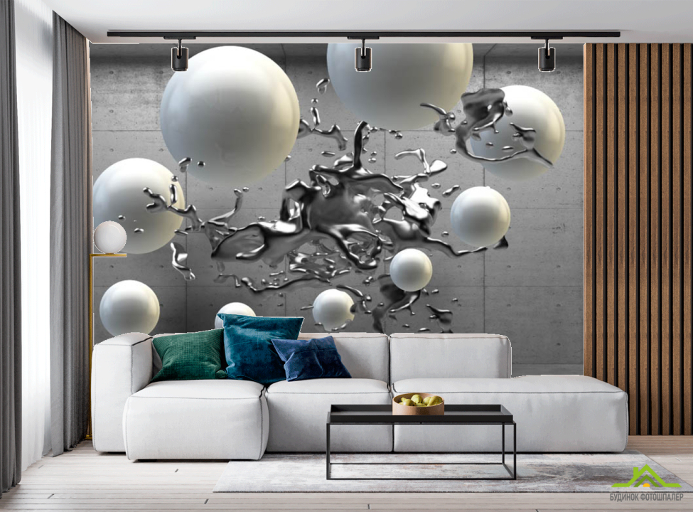 выбрать Фотообои 3д шары серые Фотообои в гостиную на стену