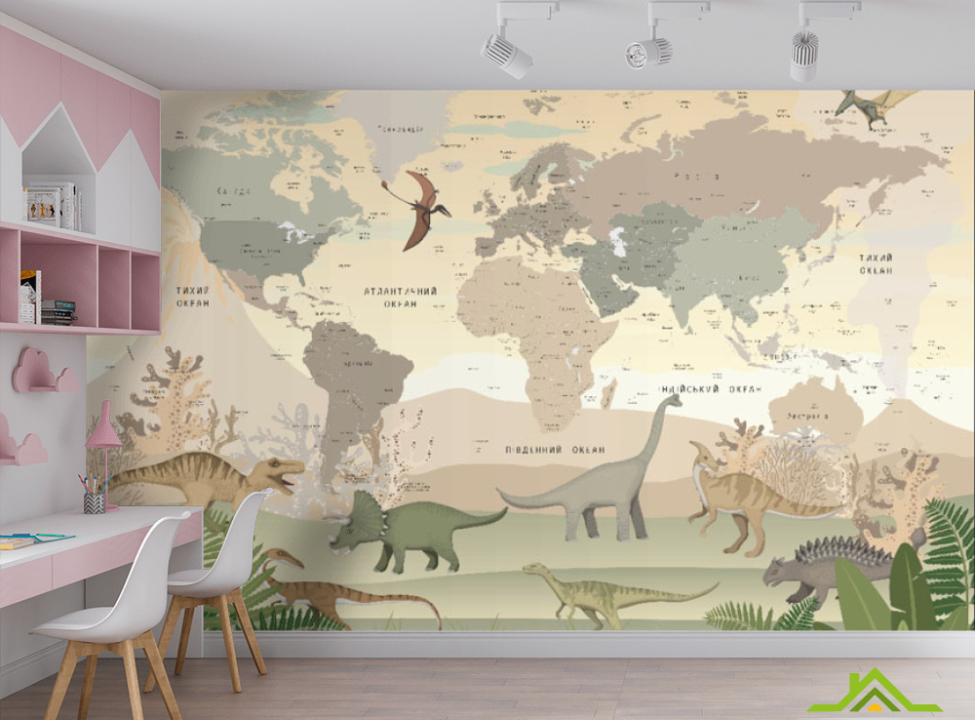 выбрать Фотообои Карта детская с динозаврами на украинском Фотообои в детскую на стену
